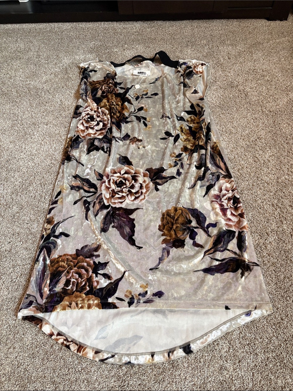 Floral Velvet Midi Skirt in Taupe and Brown